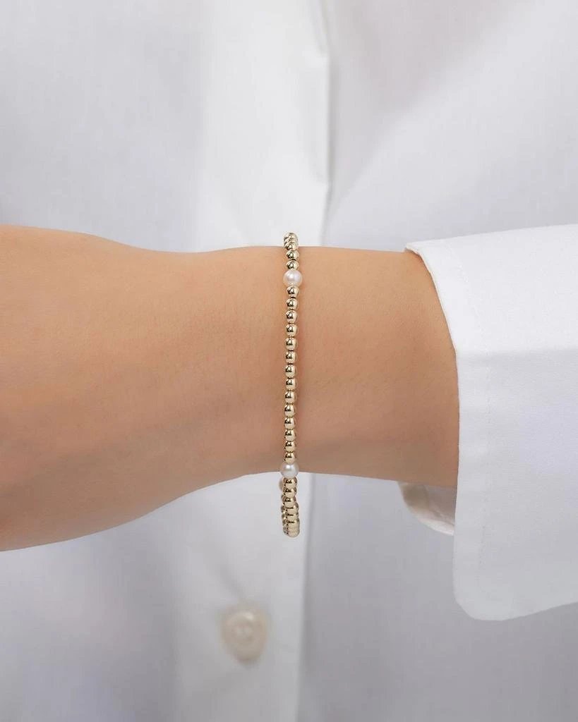 Zoe Lev 14K Yellow Gold Cultured Freshwater Pearl Station Beaded Stretch Bracelet 3