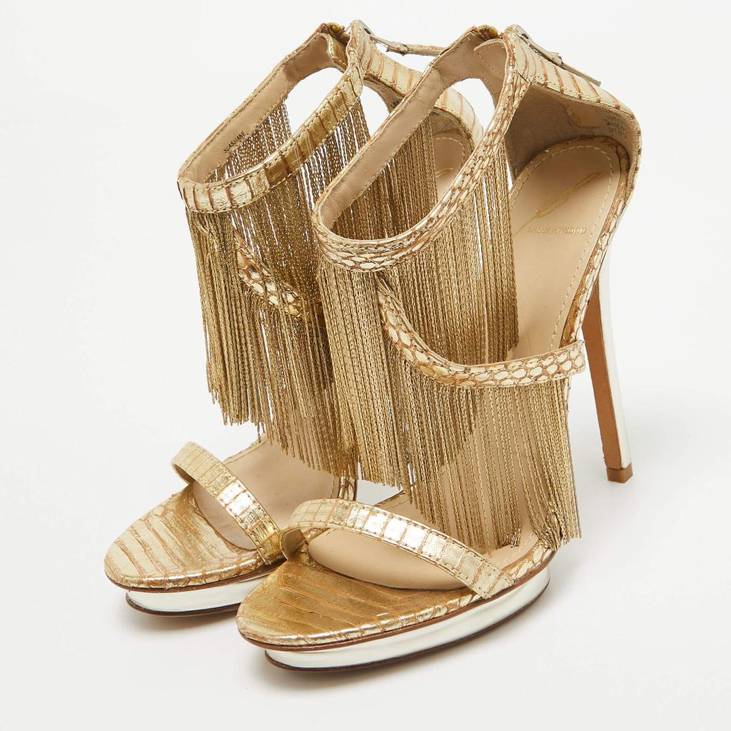 Brian Atwood Brian Atwood Gold Leather Ankle Strap Sandals Size 37.5