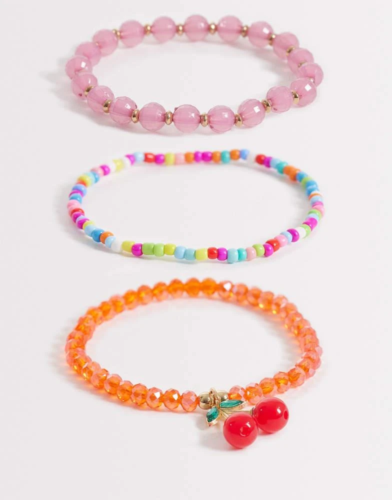 South Beach South Beach 3 layered beaded cherry charm braclets in multi