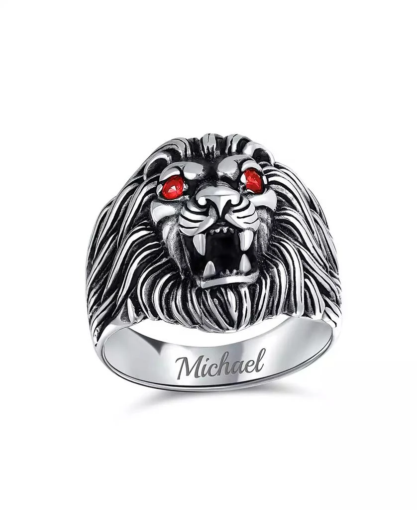 Bling Jewelry Red Crystal Eyes Roaring King Of Jungle Lion Ring Solid Oxidized .925 Sterling Silver 5