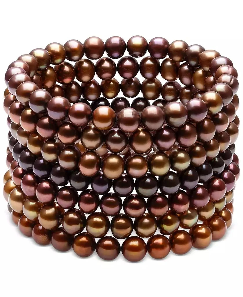 Belle de Mer 7-Pc. Set Dyed Chocolate Cultured Freshwater Baroque Pearl (6-7mm) Stretch Bracelets 1