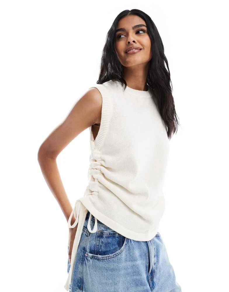 ASOS ASOS DESIGN knitted tank with ruching in ecru Lingerie