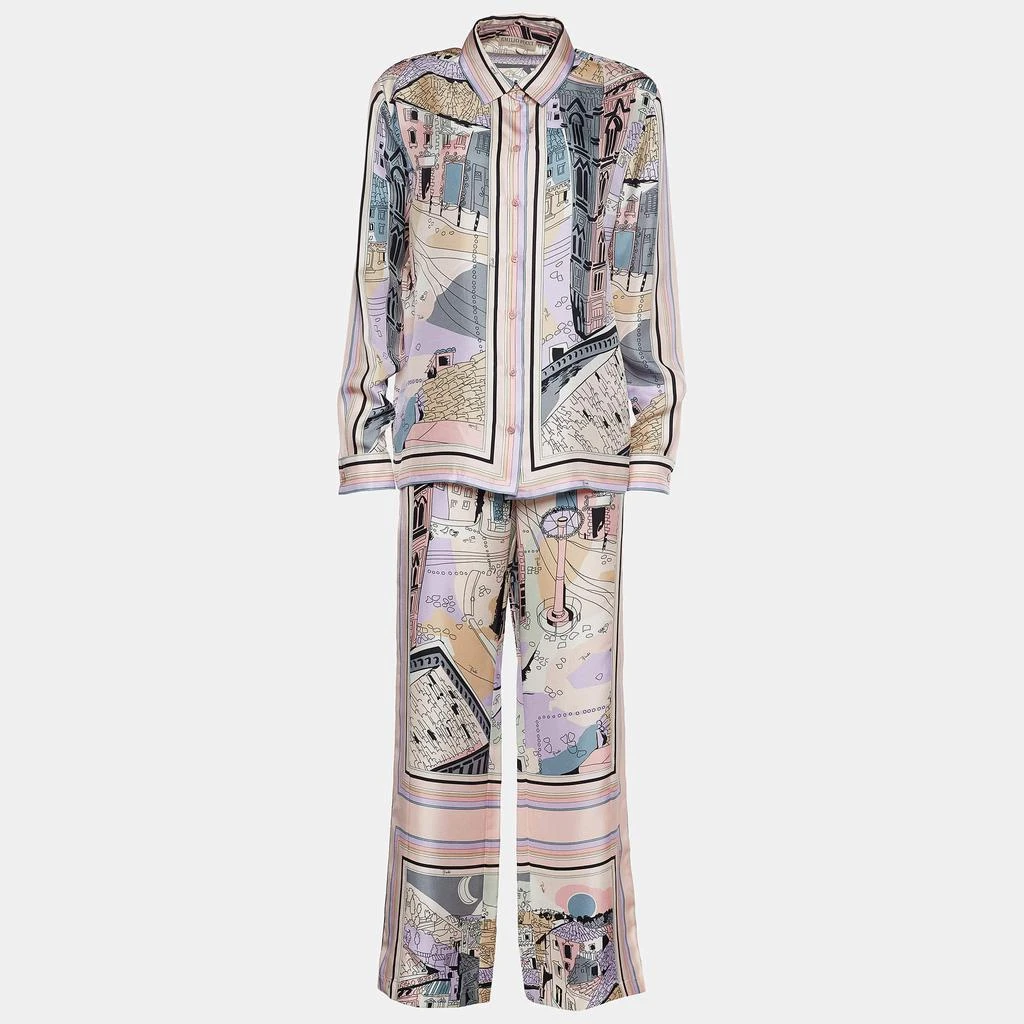EMILIO PUCCI Emilio Pucci Pale Pink Battistero Print Silk Palazzo Trousers & Shirt Set M 1