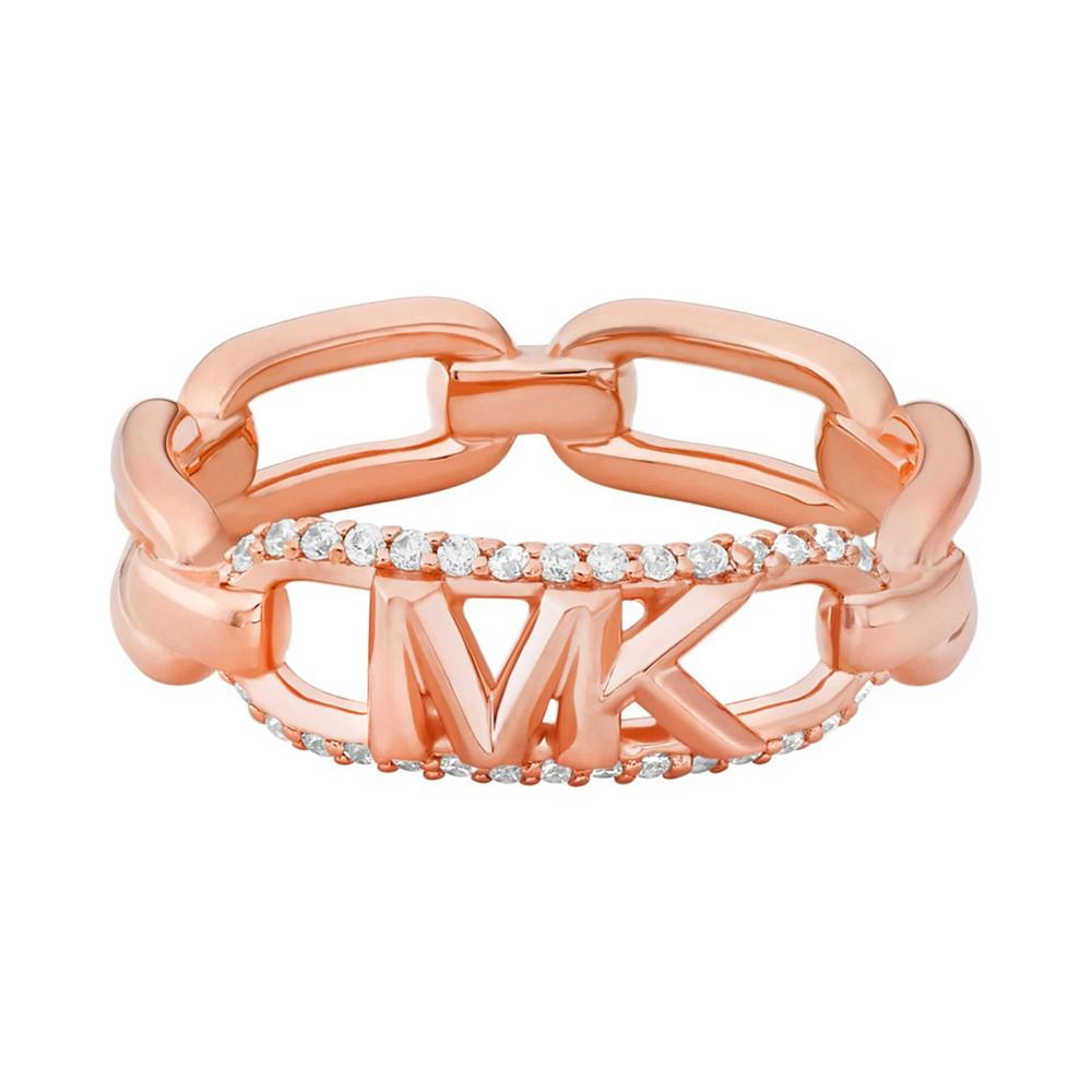 Michael Kors 14K Rose Gold Plated Sterling Silver Pave Empire Link Chain Ring