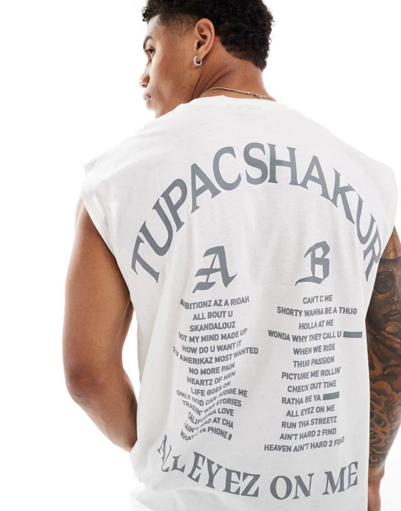 ASOS ASOS DESIGN unisex oversized license vest with Tupac graphic prints in off white 4