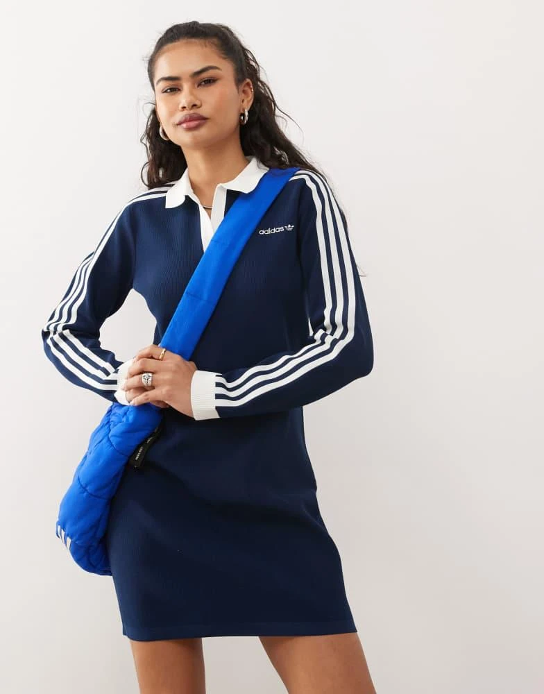 Adidas adidas Originals Knitted Polo Dress in blue 2