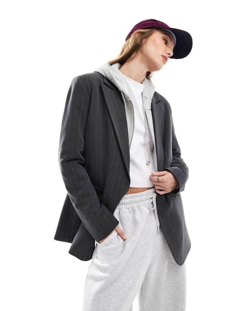 ASOS ASOS DESIGN tailored relaxed blazer in charcoal stripe 1