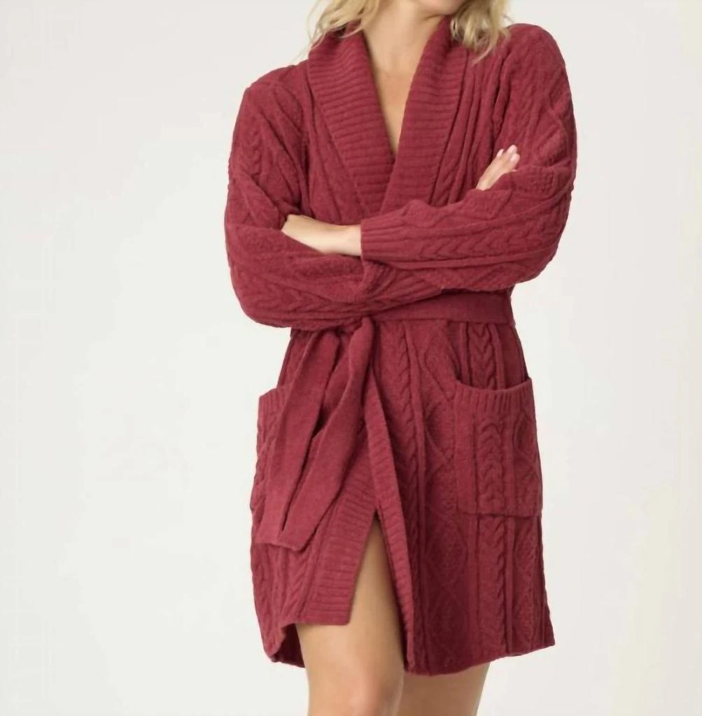 PJ Salvage Cozy Chenille Cable Knit Robe In Port
