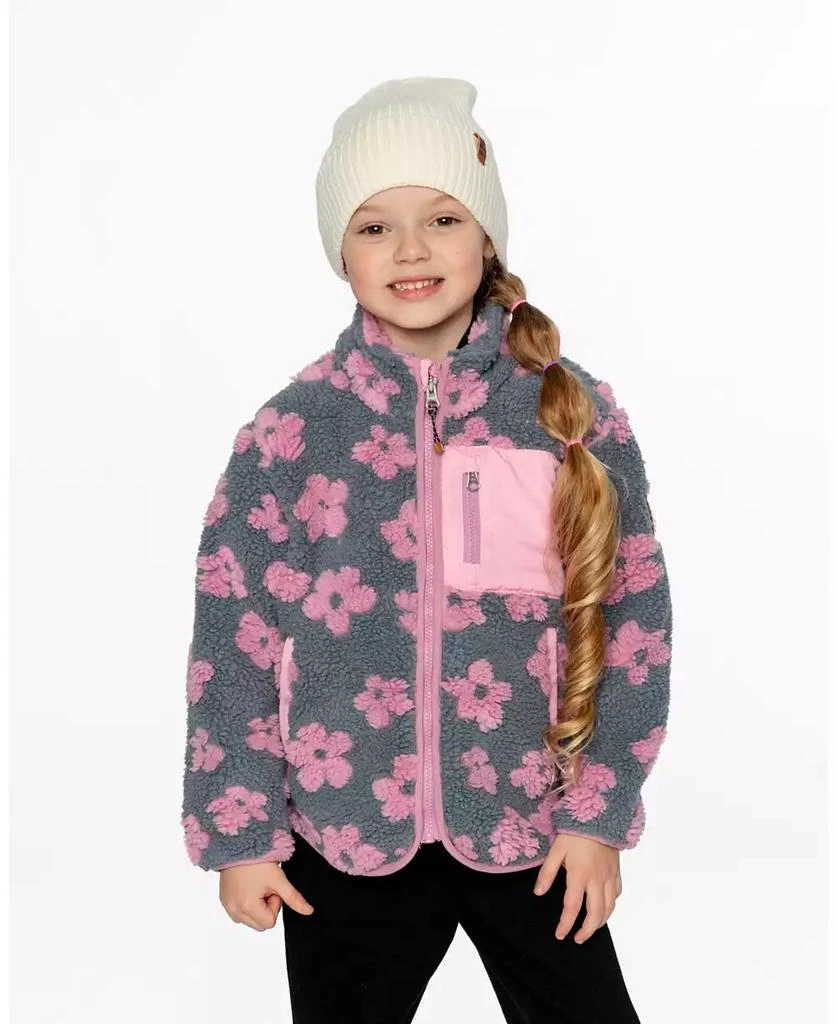 Deux par Deux Girls Sherpa Jacket Pink Flowers 2