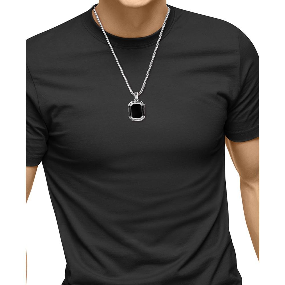 EFFY Collection EFFY® Men's Onyx & Black Spinel 22" Pendant Necklace in Sterling Silver