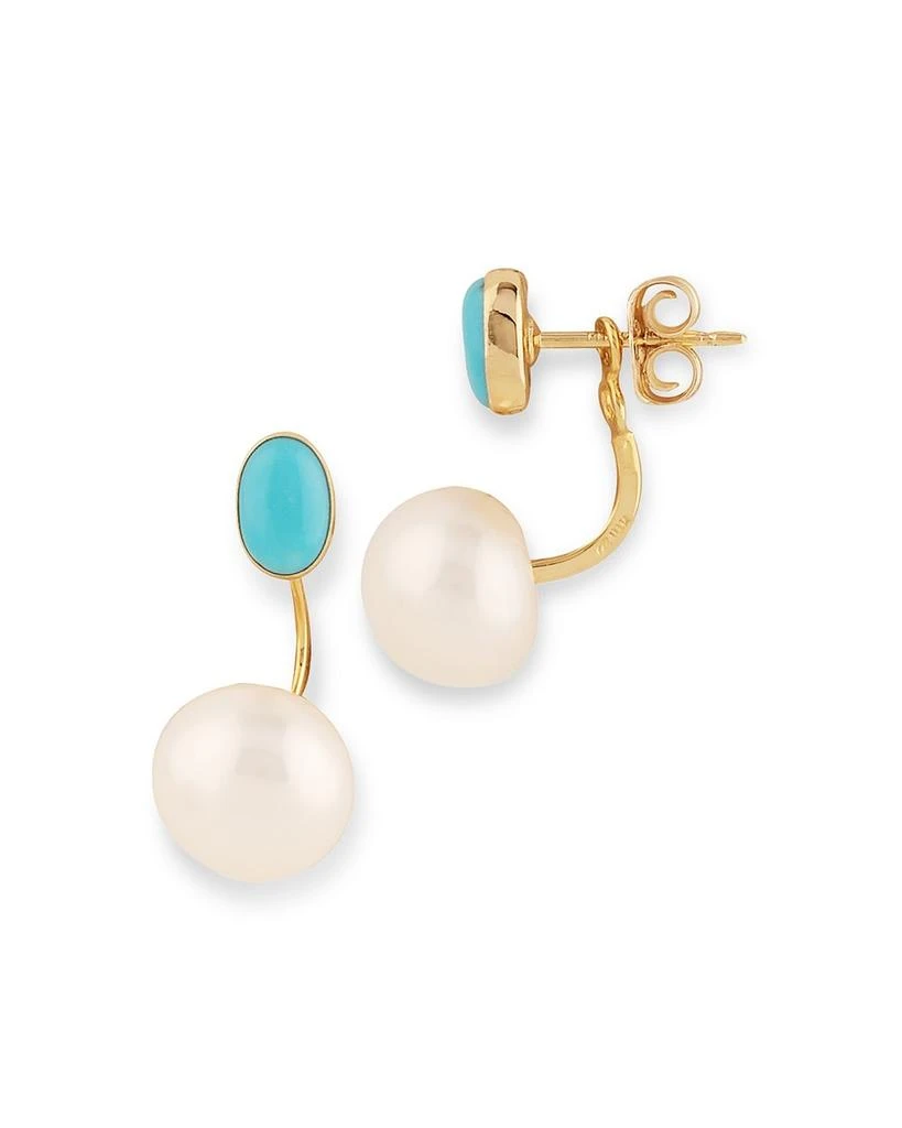 Bloomingdale's Turquoise & Cultured Freshwater Pearl Front to Back Earrings in 14K Yellow Gold 1