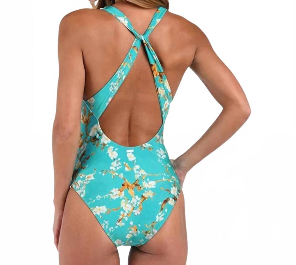 L'Agence Hadley Twist Plunge One Piece Swimsuit In Aqua