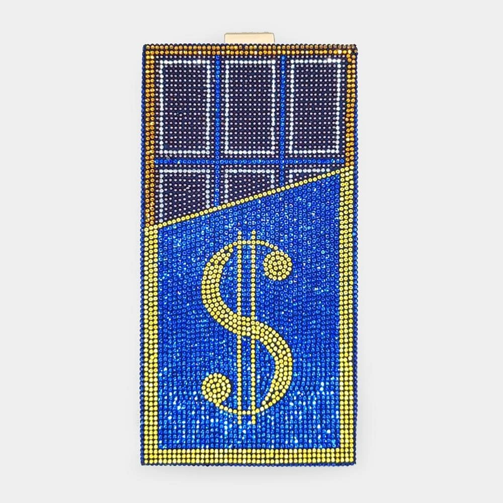 FASHNZFAB Bling Dollar Sign Chocolate Vertical Clutch Bag