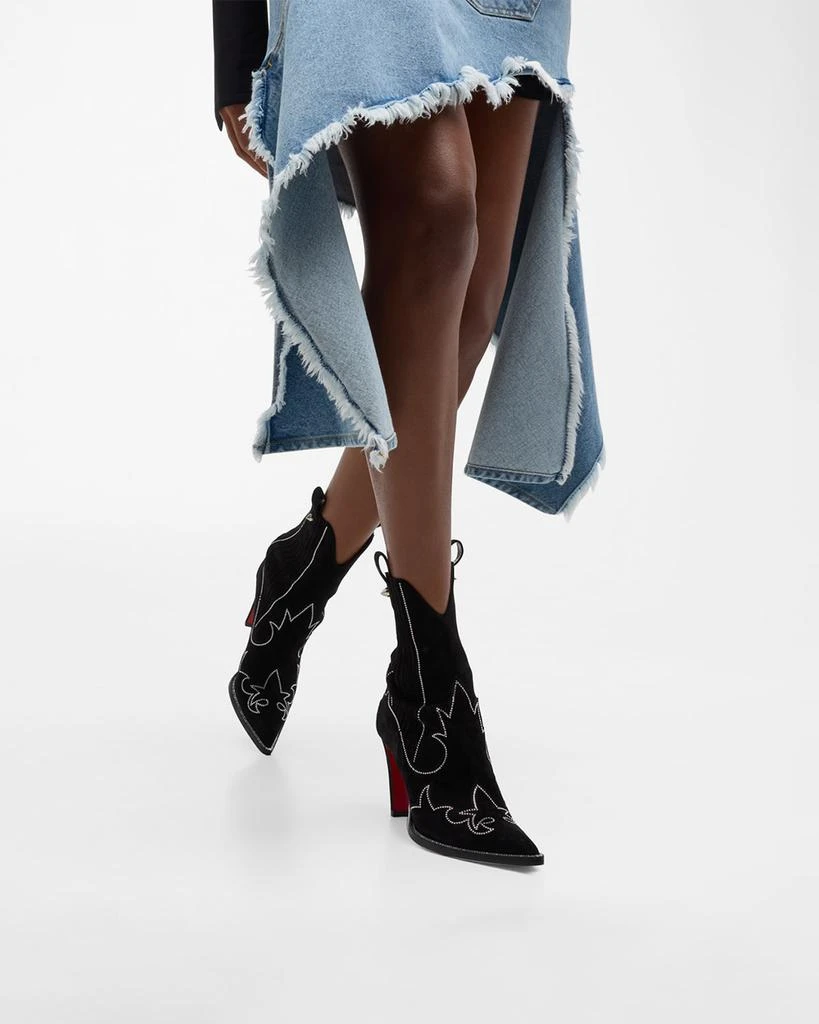 Christian Louboutin Strass Suede Red Sole Western Booties 2