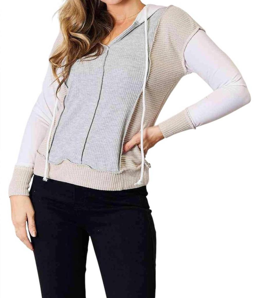 Double Take Chic Color Block Hoodie With Seam Details In Light Gray