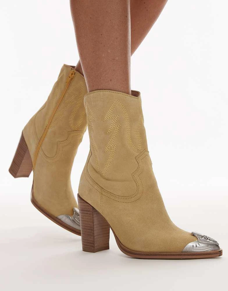 Bronx Bronx New-Americana heeled western ankle boots in yellow suede 1