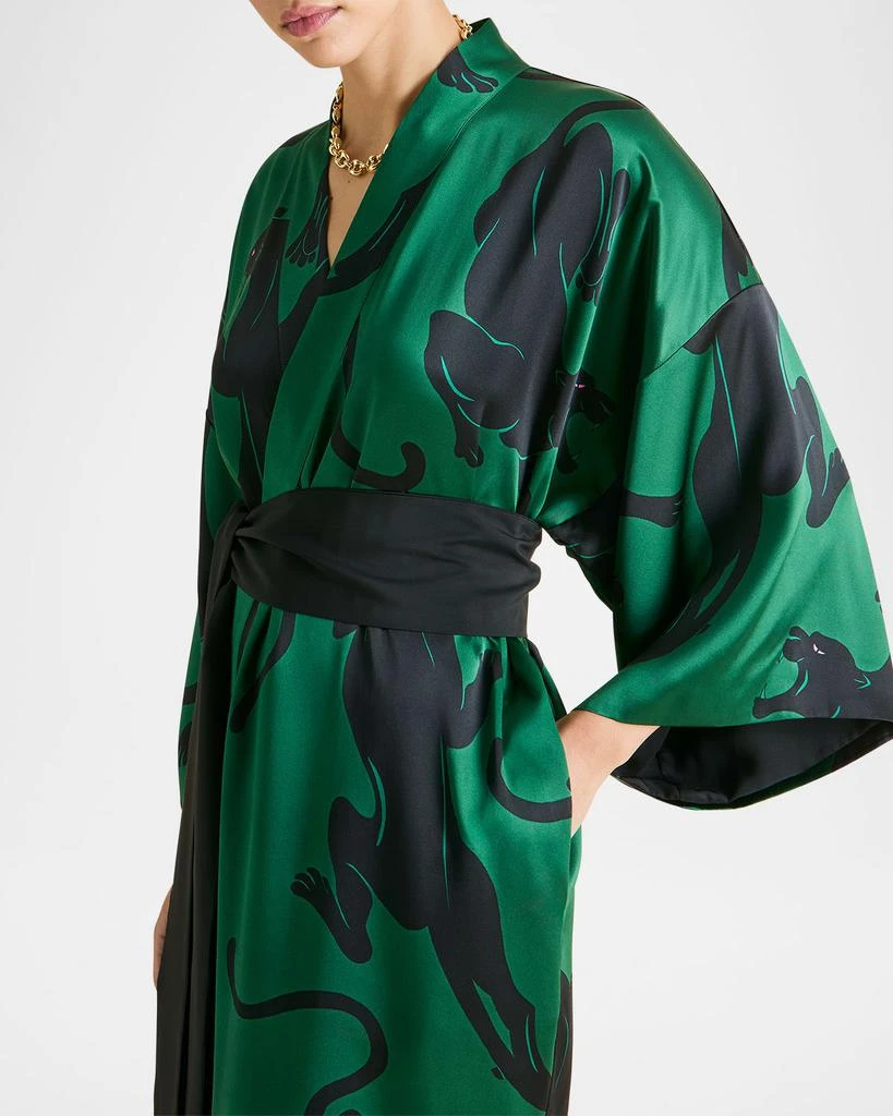 OLIVIA VON HALLE Queenie Panther-Print Silk Robe 2