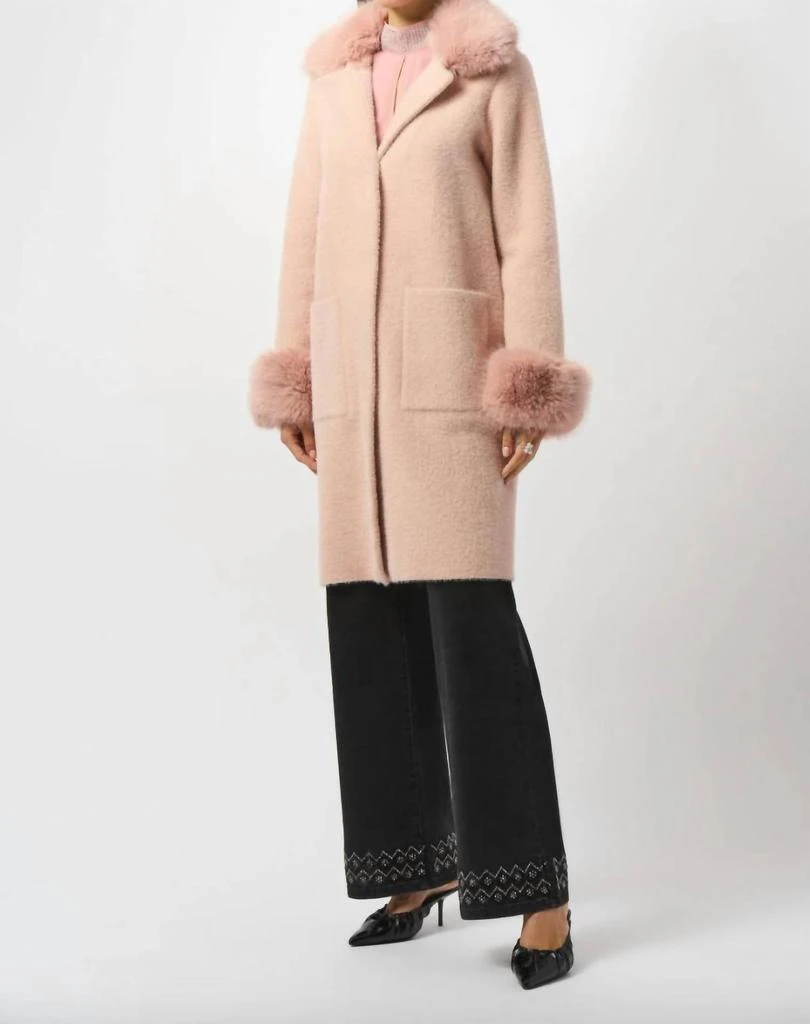 JOSEPH RIBKOFF Joseph Ribkoff - Feather Yarn And Faux Fur Sweater Coat 3