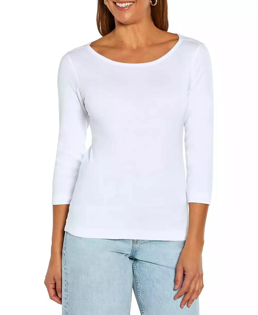 Three Dots Women's Boat-Neck 3/4-Sleeve T-Shirt 1