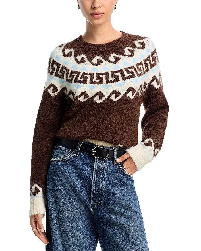 AQUA Crewneck Fair Isle Sweater - Exclusive