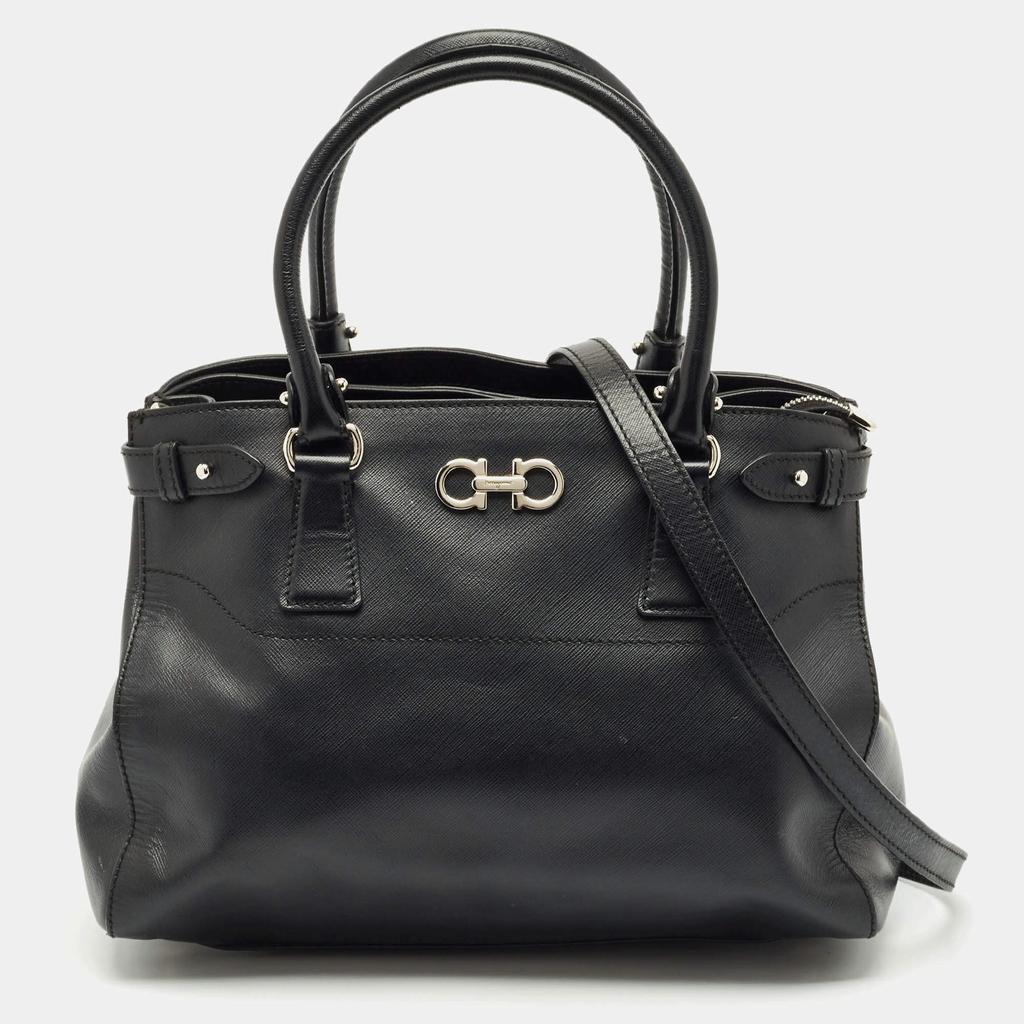 ★関税込み★ FERRAGAMO BLACK LEATHER PIERCING TOP HAND BAG Small Gancio Piercing Shoulder Bag | Neiman Marcus