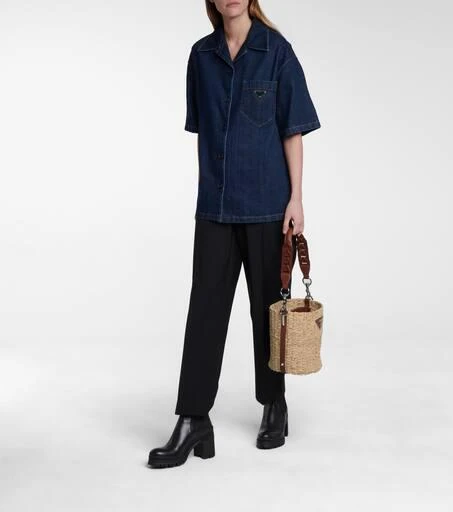Prada Raffia and leather bucket bag 5