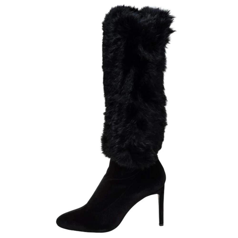 Giuseppe Zanotti Giuseppe Zanotti Black Stretch Fabric And Fur Bimba Knee High Boots Size 40 2