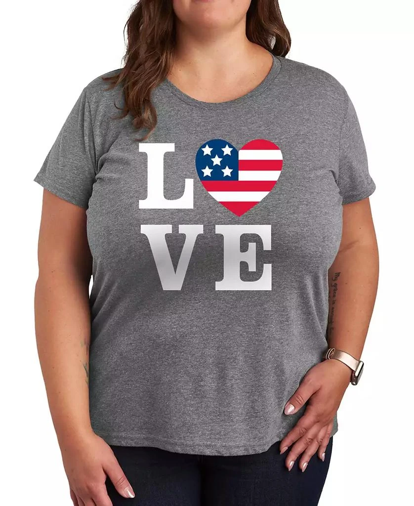Hybrid Apparel Plus Size Americana Heart Love Flag Graphic Crew Neck T-Shirt