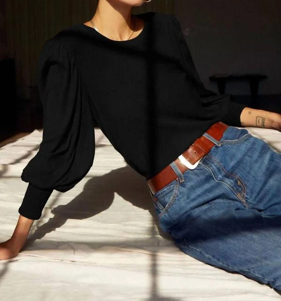 Nation LTD Loren Smocked Peasant Tee In Black 4