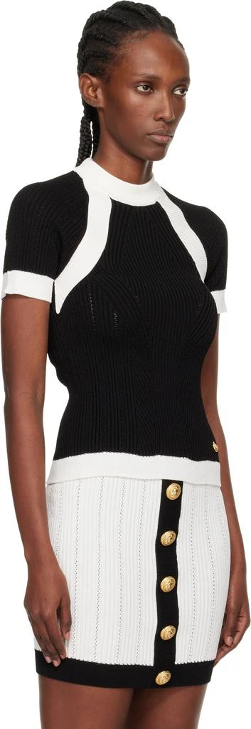 Balmain Black 
White Short-Sleeved Knit Top 2