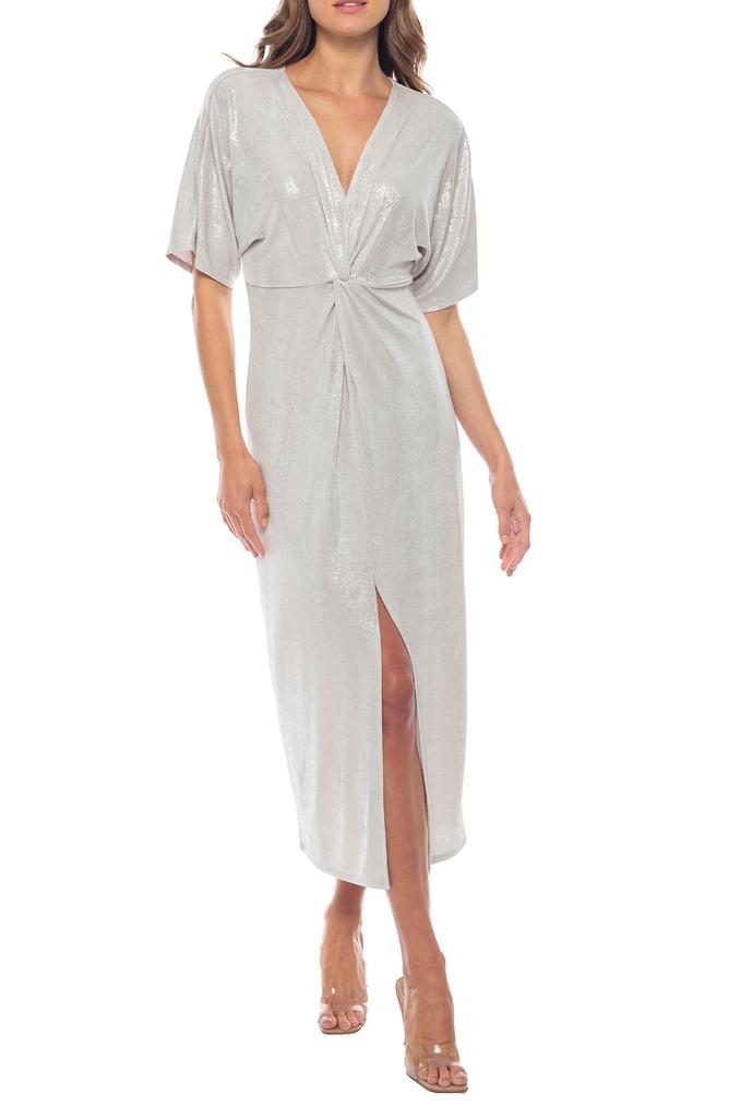 MARINA Foil Rib Knot Cocktail Dress
