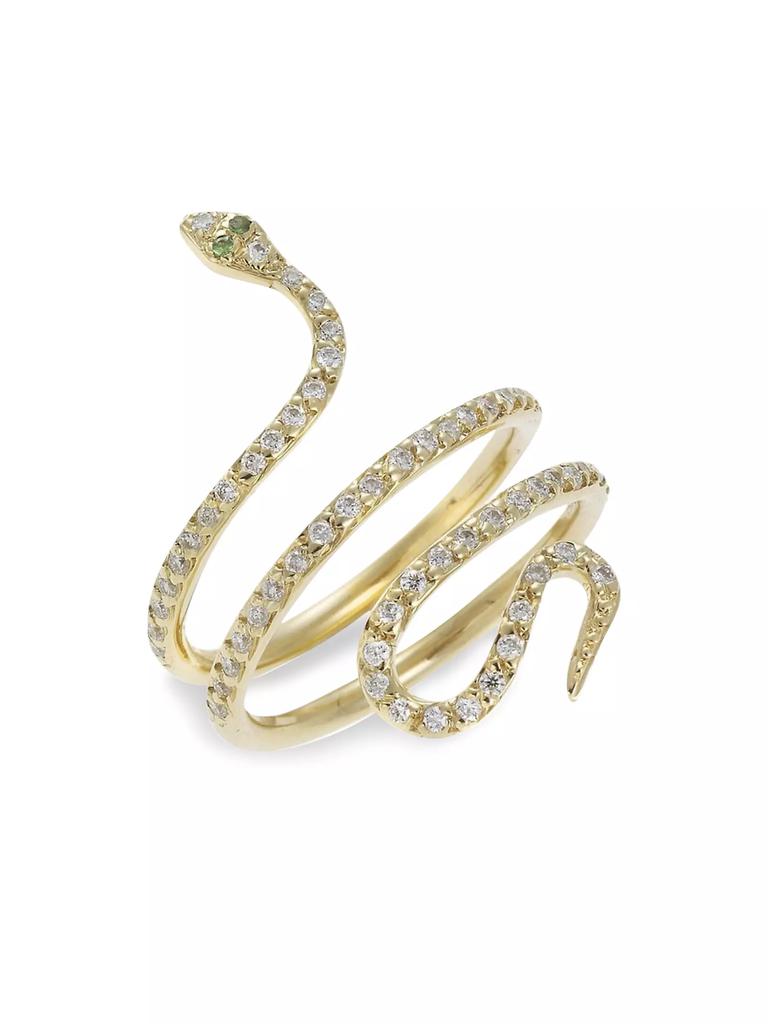 Ileana Makri 18K Yellow Gold & White Diamond Single Python Ring