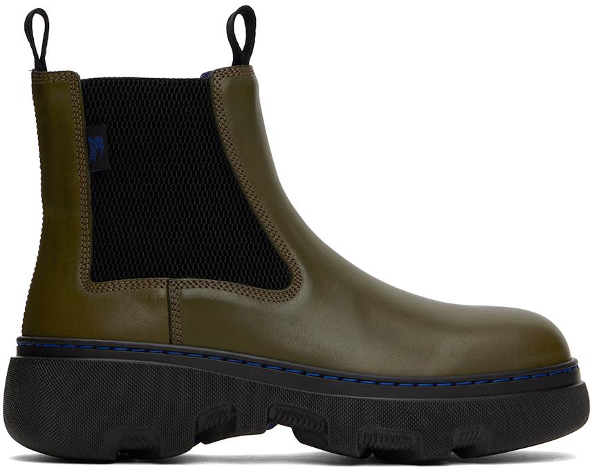 Burberry Green Leather Creeper Chelsea Boots