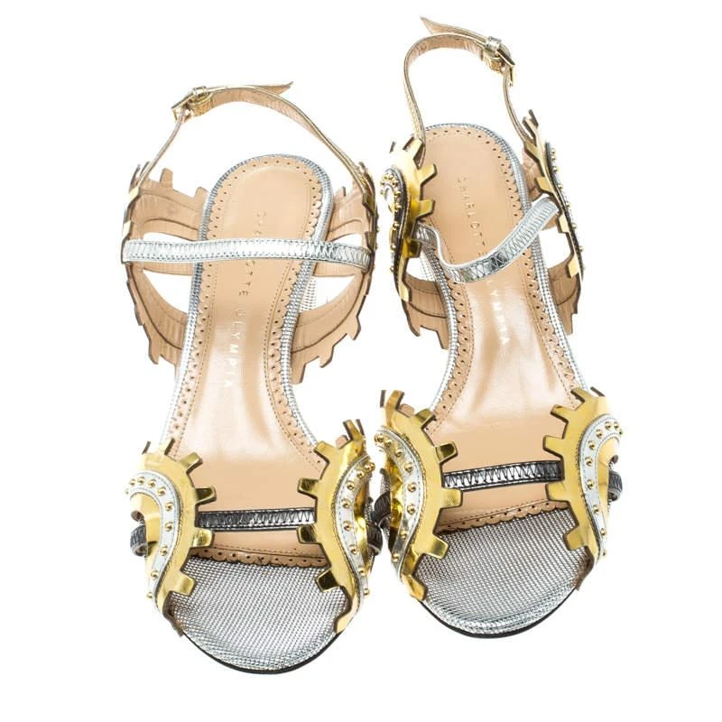 Charlotte Olympia Charlotte Olympia Multicolor Leather Studded Ankle Strap Sandals Size 37 3
