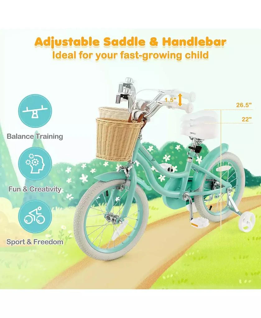 Costway 16" Kid s Bike with Training Wheels Adjustable Handlebar Seat Handbrake 5