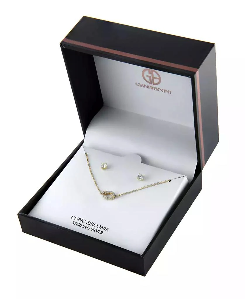 Giani Bernini Gianni Bernini 2-Piece Cubic Zirconia Love Frontal Necklace and Stud Earrings Set (1.31 ct. t.w.) in 18K Gold Over Sterling Silver 3