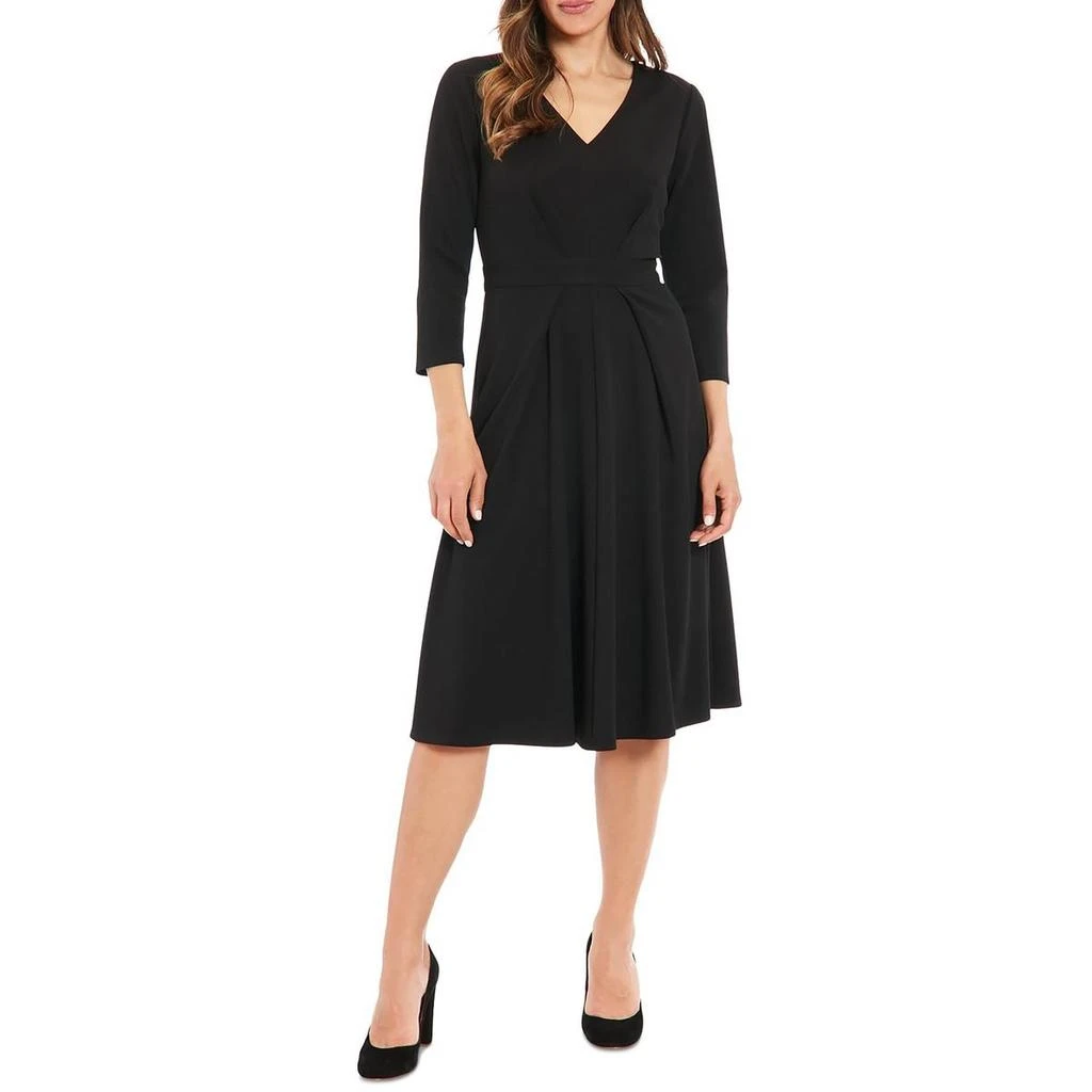 London Times Petites Womens Pleated Polyester Fit & Flare Dress 1