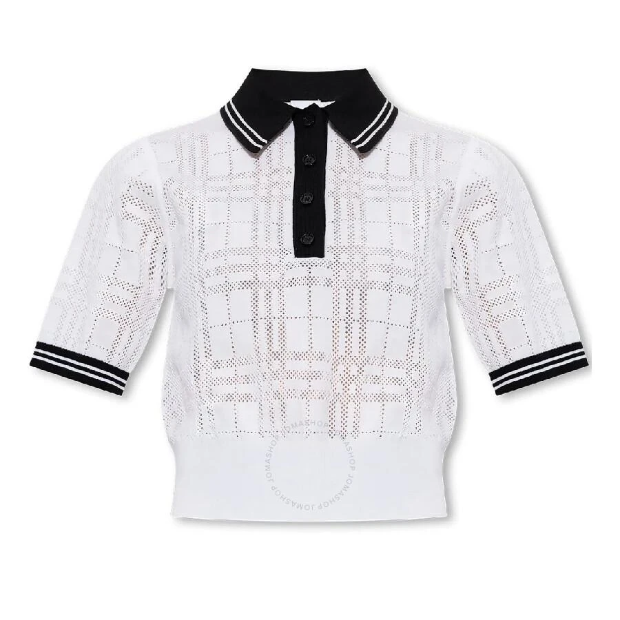 Burberry Elenora Check Pointelle Knit Crop Polo Shirt 1