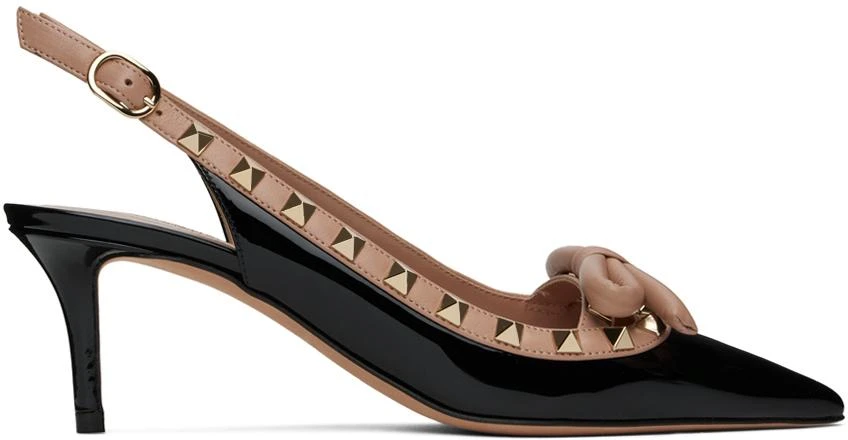 Valentino Black 
Pink Rockstud Bow Slingback Heels
