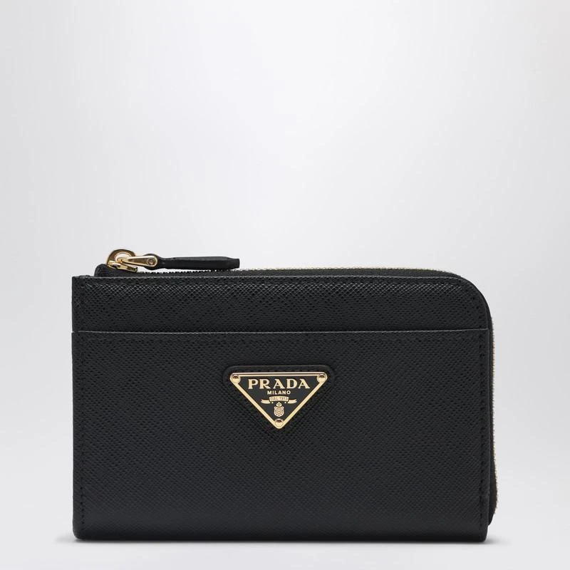 Prada Black Saffiano leather zip key holder