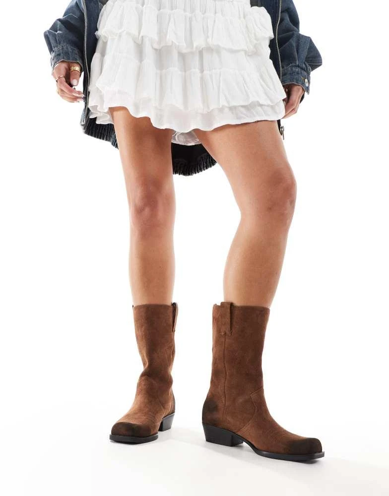 Pull&Bear Pull&bear suede mid calf boots in brown 4