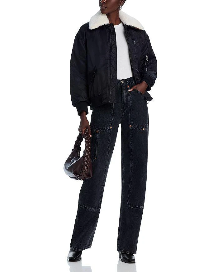 AQUA Faux Fur Collar Bomber Jacket - Exclusive 5
