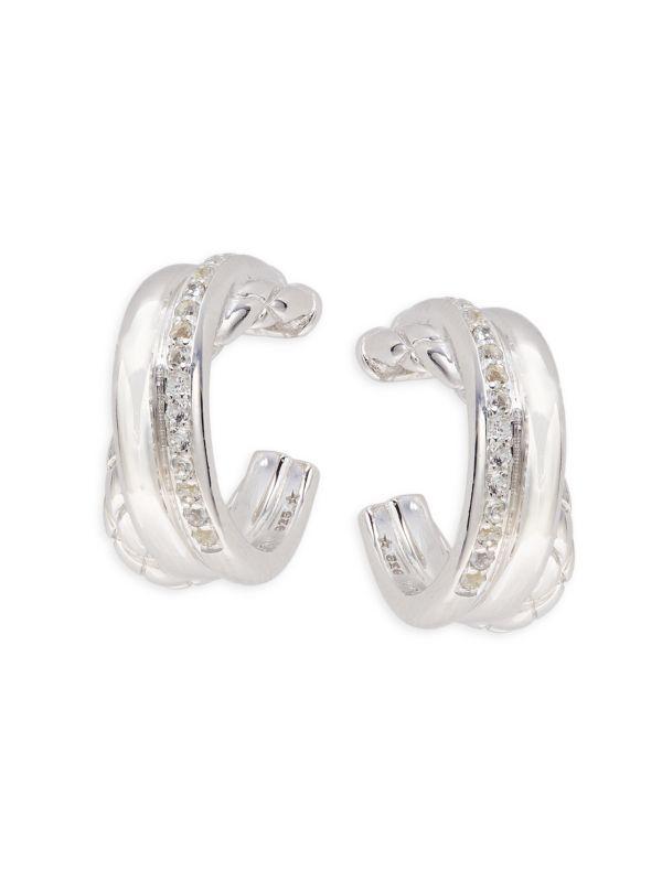 Judith Ripka Sterling Silver & White Topaz Huggie Hoop Earrings