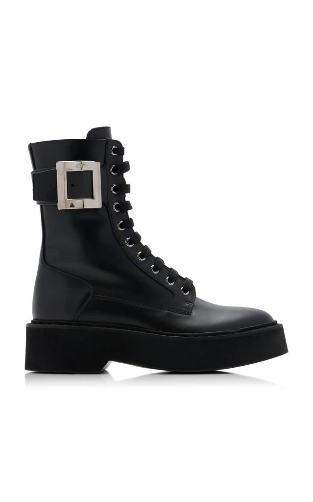 Roger Vivier Roger Vivier - Viv Rangers Buckle-Embellished Lace-Up Leather Boots - Black - IT 40 - Moda Operandi 1