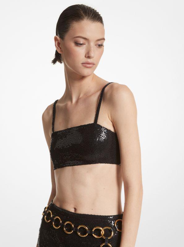 Michael Kors Hand-Embroidered Sequin Double Crepe Sablé Bra Top