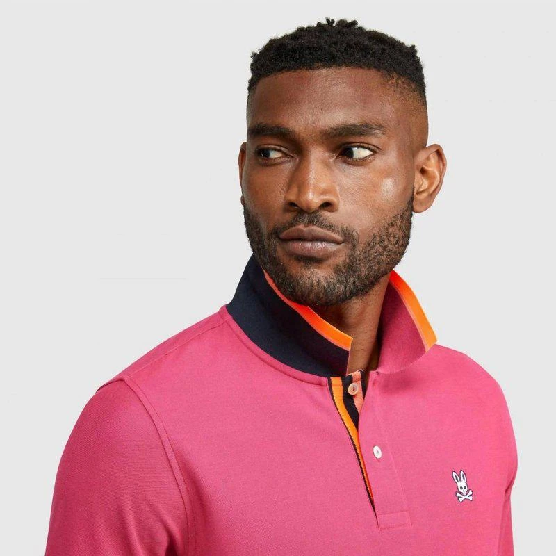 Psycho Bunny Long Sleeve Tipped Polo In Cranberry 2