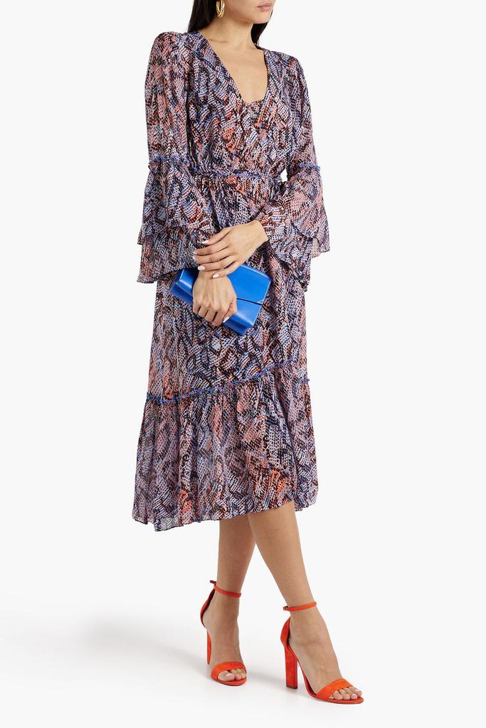 Diane von Furstenberg Elora ruffled snake-print chiffon midi wrap dress