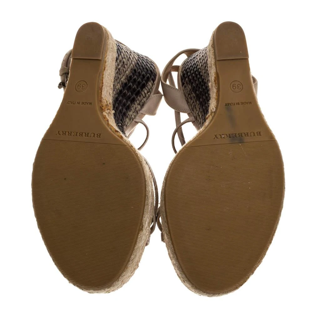 Burberry Burberry Pale Green Strappy Leather Woven Wedge Espadrille Sandals Size 39 6