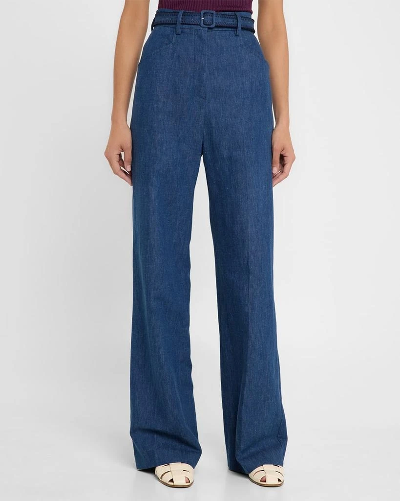 Gabriela Hearst Norman Belted Denim Wide-Leg Pants 4