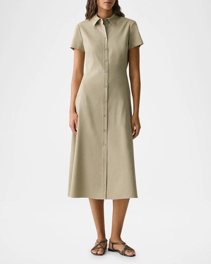Theory Good Linen Short-Sleeve Button-Front Midi Shirt Dress 4
